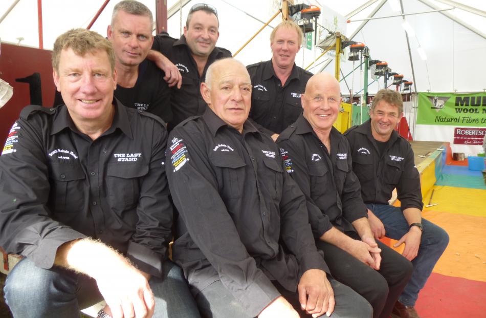 The Last Stand shearing team of (front, from left)  Shearing Sports New Zealand chairman Gavin ...