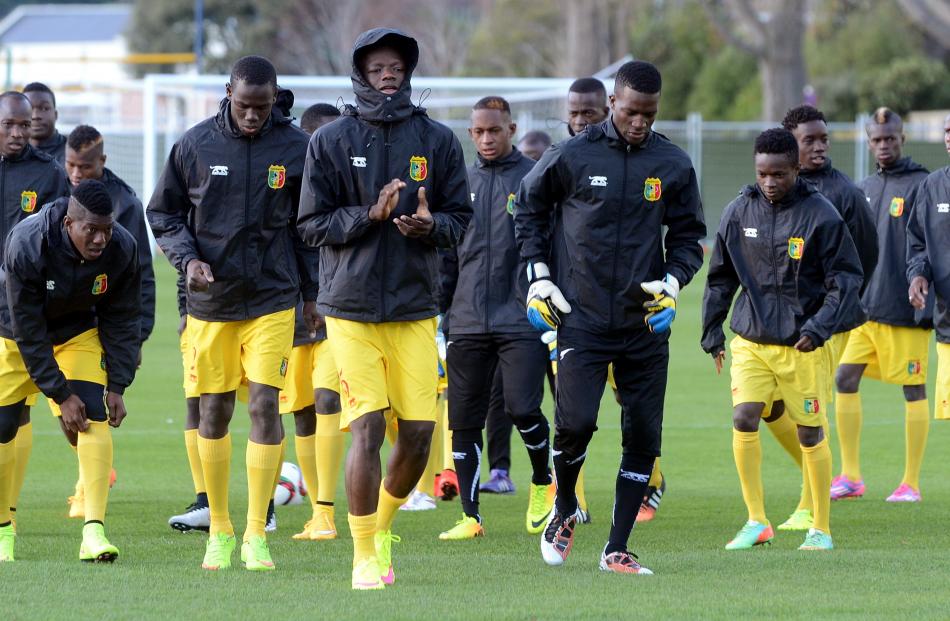 The Mali under-20 football team trains at Logan Park in Dunedin yesterday. PHOTOS: CRAIG BAXTER...