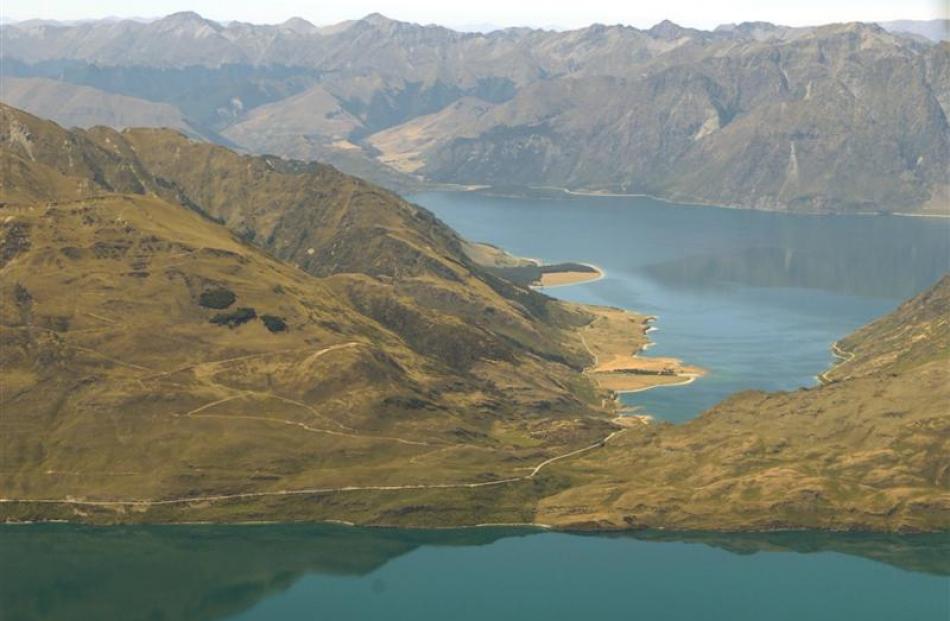 Lake Hawea and the Neck in the backgbround, and Lake Wanaka in the foreground. Photo by Stephen...