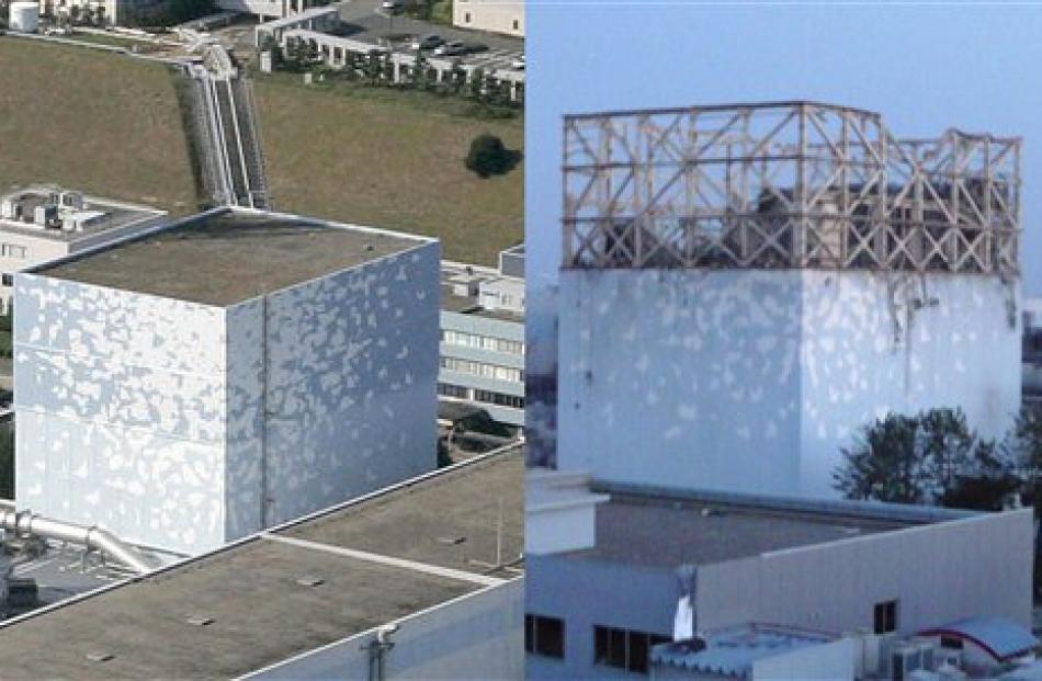 The No.1 reactor of the Fukushima Daiichi Nuclear Power Plant, is seen before (left) and after an...