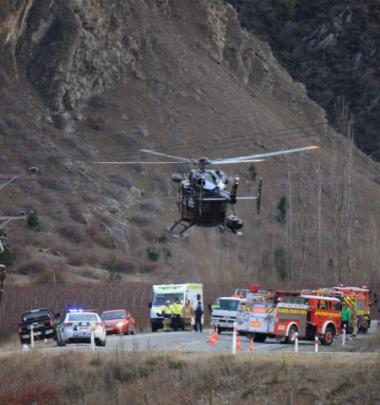 The Otago Regional Rescue Helicopter attends the accident at the Cromwell entrance to the Kawarau...