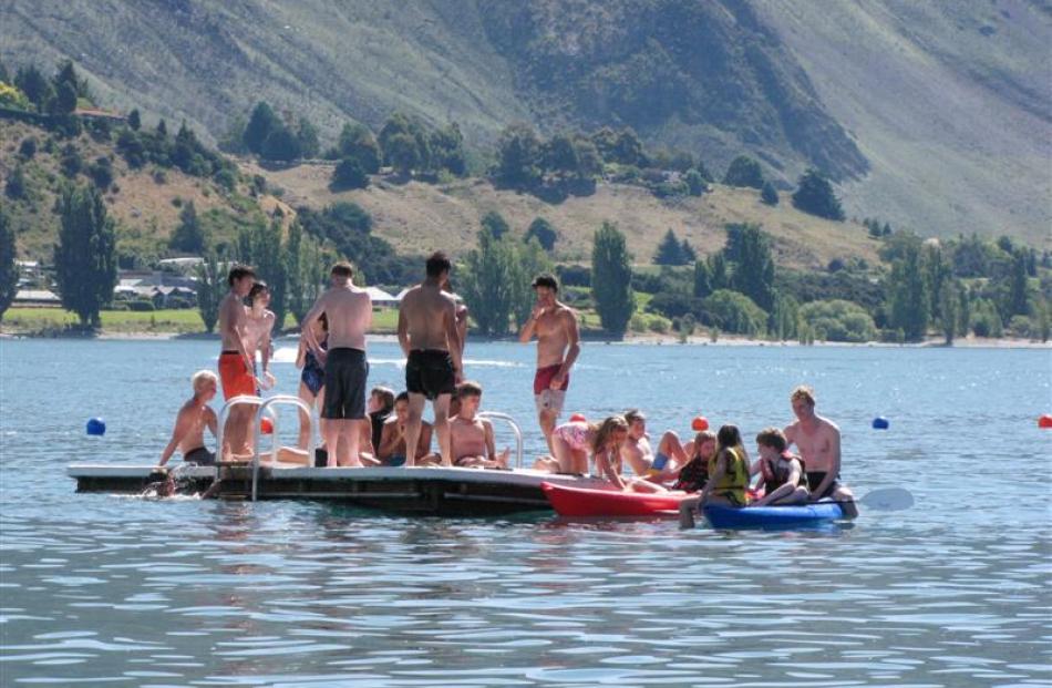The pontoon in Roys Bay, Lake Wanaka, was put to good use yesterday. Photo by Lucy Ibbotson.