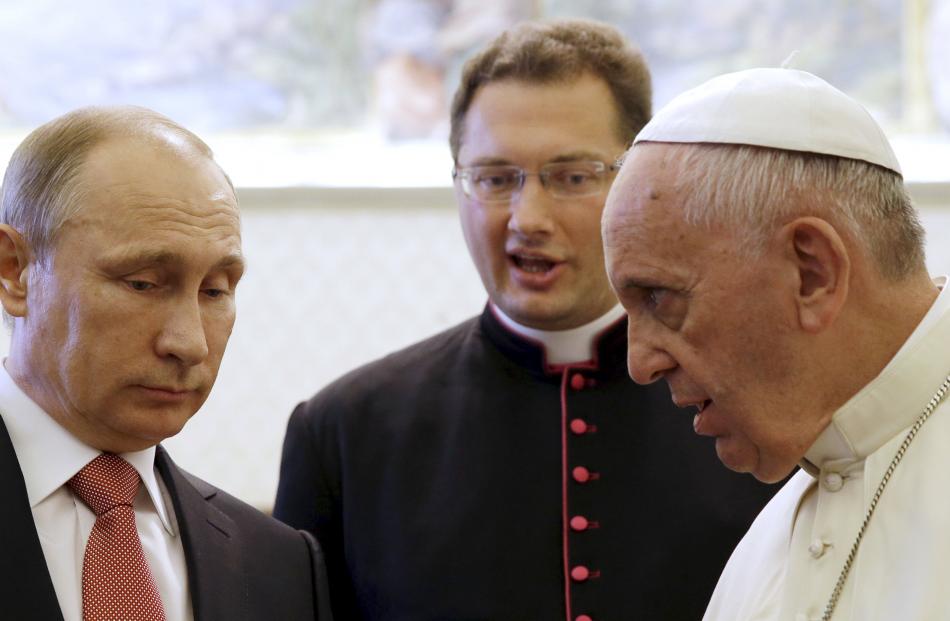 The Pope with Vladimir Putin after their private meeting. Francis has been increasingly using his...