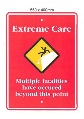 The sign which will warn trampers of the dangers posed by the Cascade Saddle track. Image by DOC.