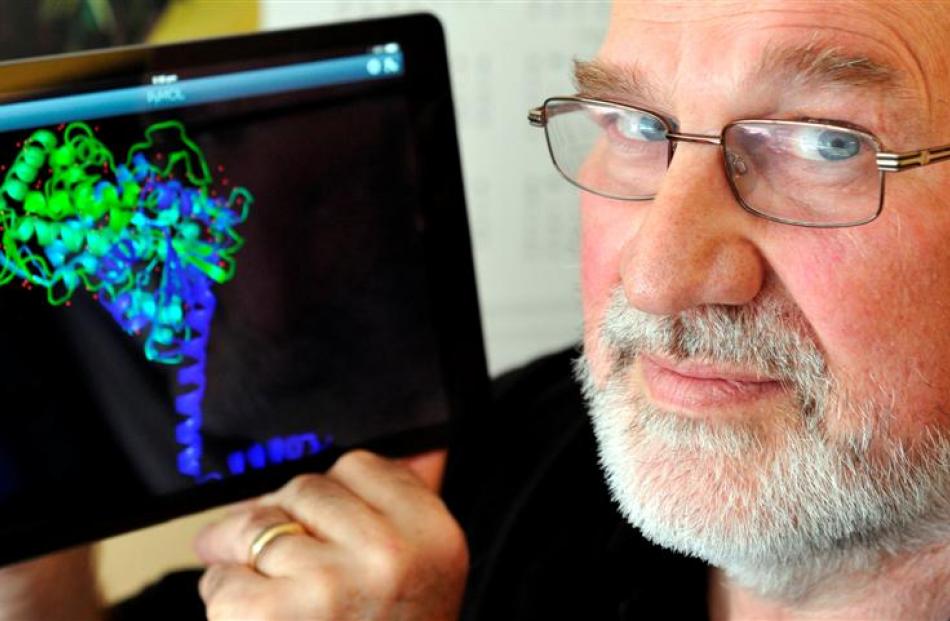 The University of Otago's Dr Brian Monk shows the structure of a cell membrane protein, which is...