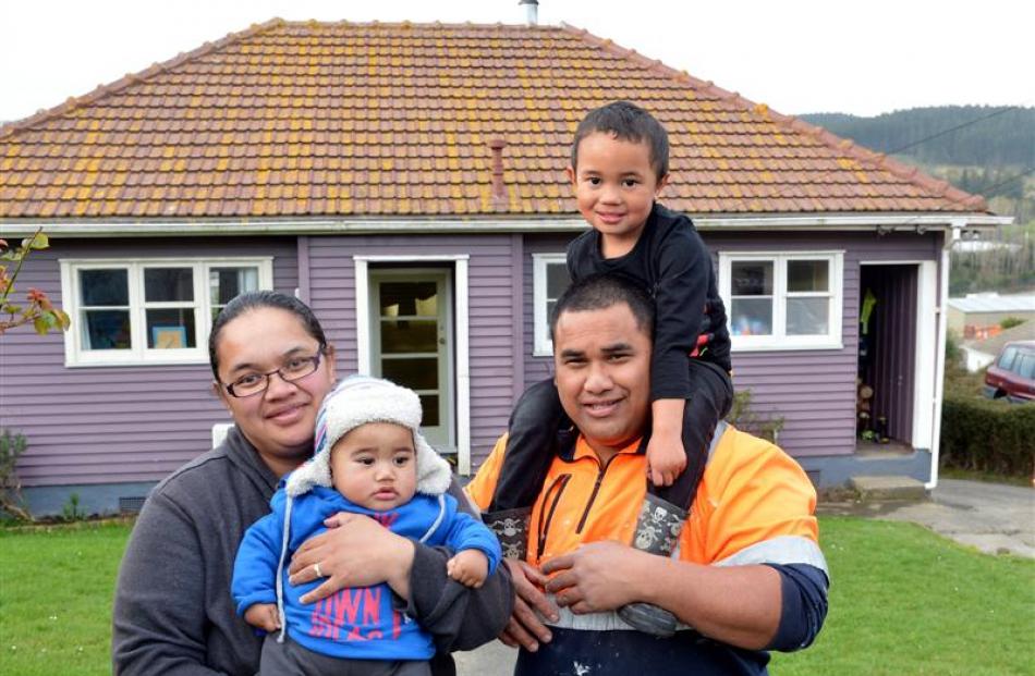 The Vahua family outside their Sunnyvale home, (from left) Sara, Hamuera (7 months), Io and Kepha...