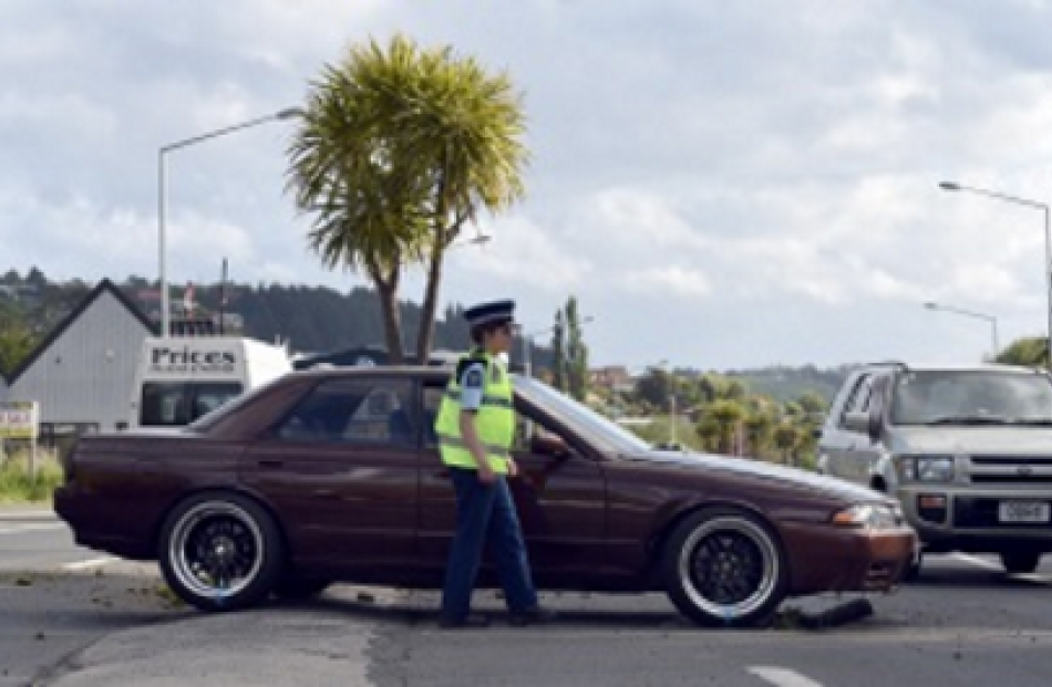 The vehicle after it was stopped in Kaikorai Valley Rd. PHOTO: GREGOR RICHARDSON