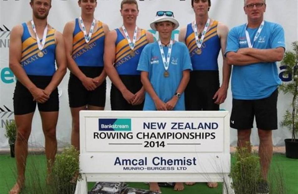 The winning Wakatipu Rowing Club four (from left) Chris Johnson, Willem van der Kaag, Reid Long,...