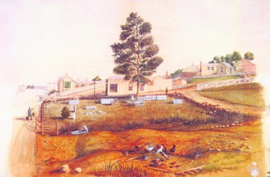 This watercolour by George Sinclair shows the neglected state of the disused cemetery in Arthur...