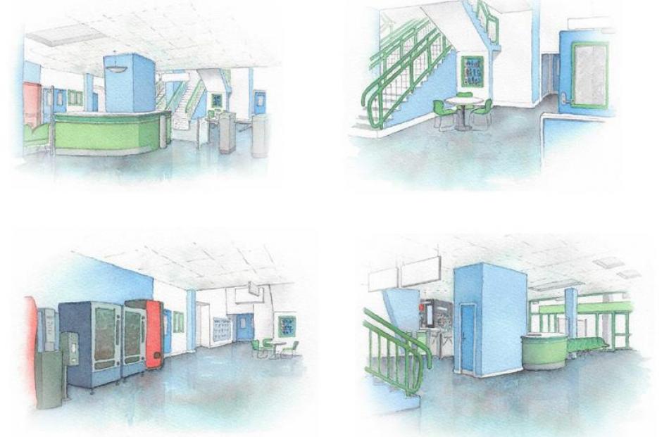 Three aspects of the options for a redevelopment of the foyer at Dunedin's Moana Pool. Images...