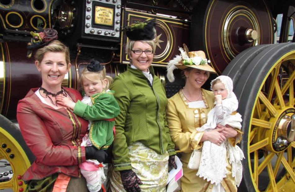 Three Oamaru sisters and their children won the best-dressed family prize, Bronwyn (left) and...