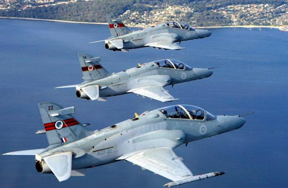 Three RAAF Hawk 127 fighter trainers near Port Stephens, north of Sydney. Photo supplied.