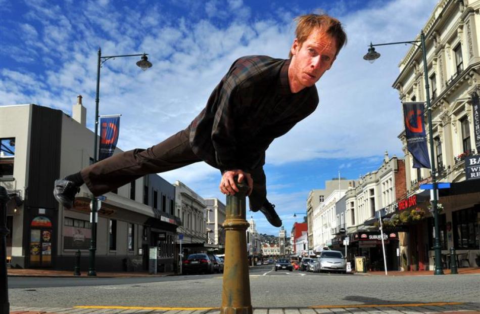 Tom Monckton clowns around in the Octagon on a recent visit to the city. Photo by Gregor Richardson.