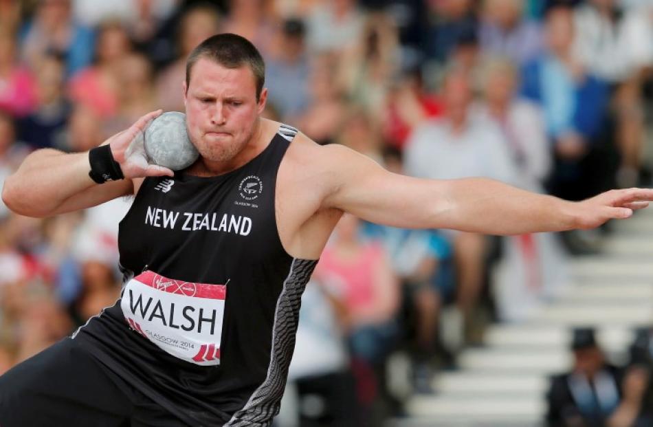 Tom Walsh of New Zealand competes in the men's shot put final. REUTERS/Suzanne Plunkett