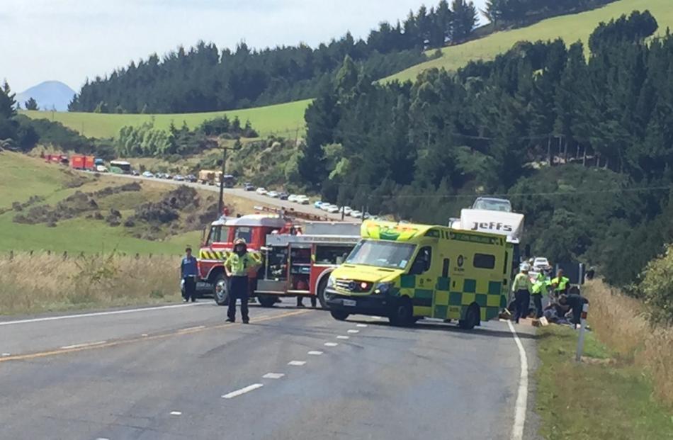 Traffic banked up on State Highway 1 after the first crash. Photo Gregor Richardson