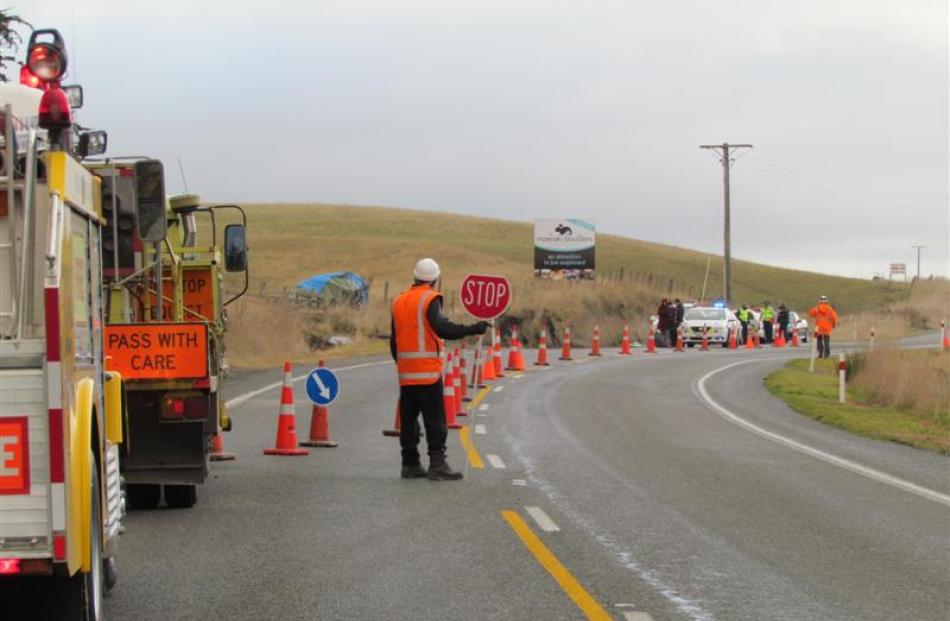 Traffic on State Highway 1 just south of Moeraki was down to  one lane yesterday after a fatal...