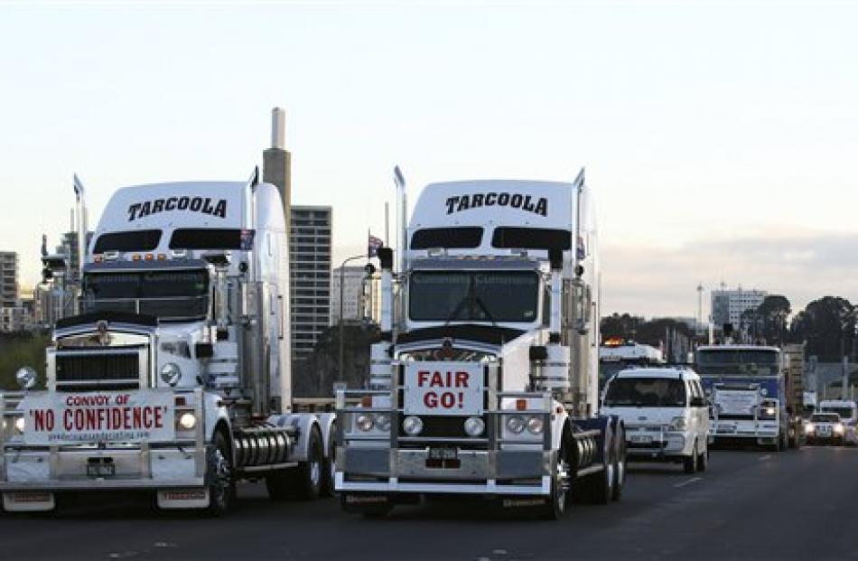 Trucks and other vehicles take part in an anti-government  protest convoy in Canberra, Australia....