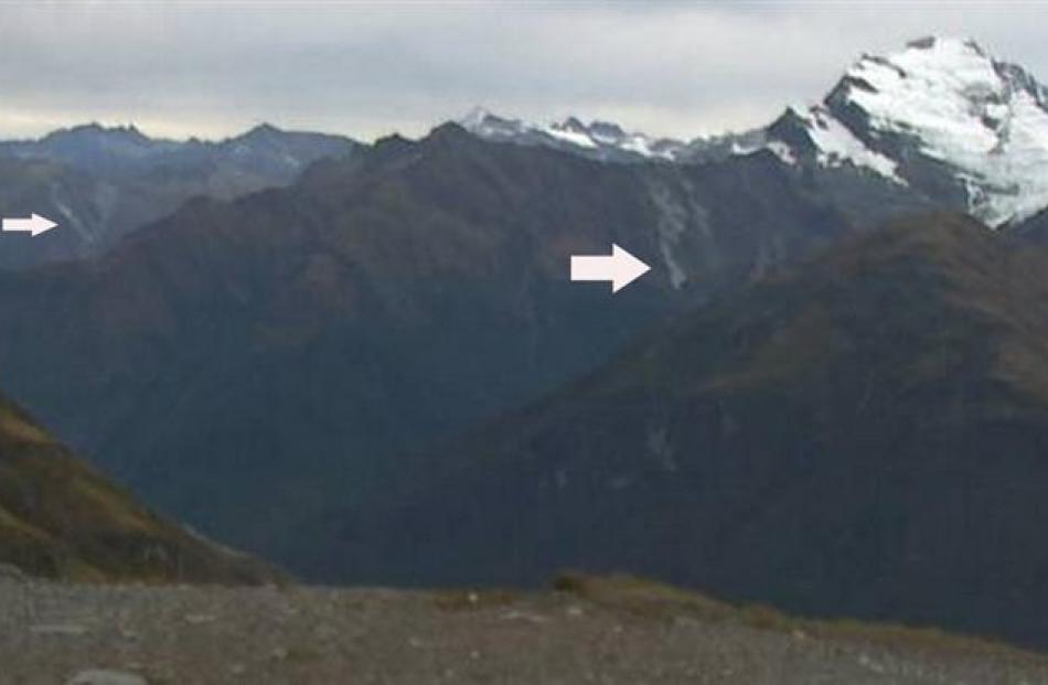 Two rockfalls were caught on the WhareKea Lodge webcam, at Wanaka yesterday, looking towards Mt...