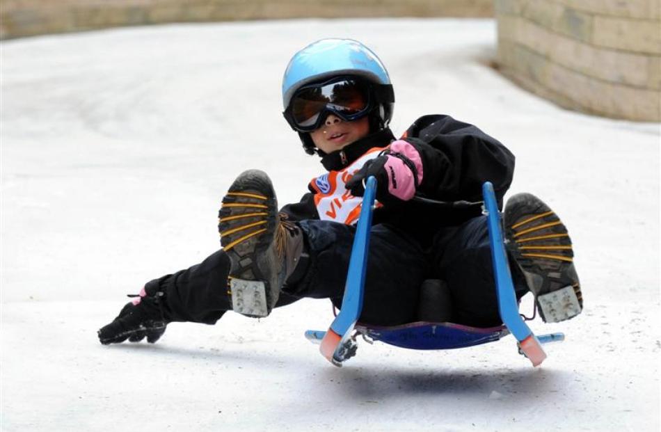 Tyla Toheriri O-Neill flies down the track during the natural luge event in Naseby at the 2009...