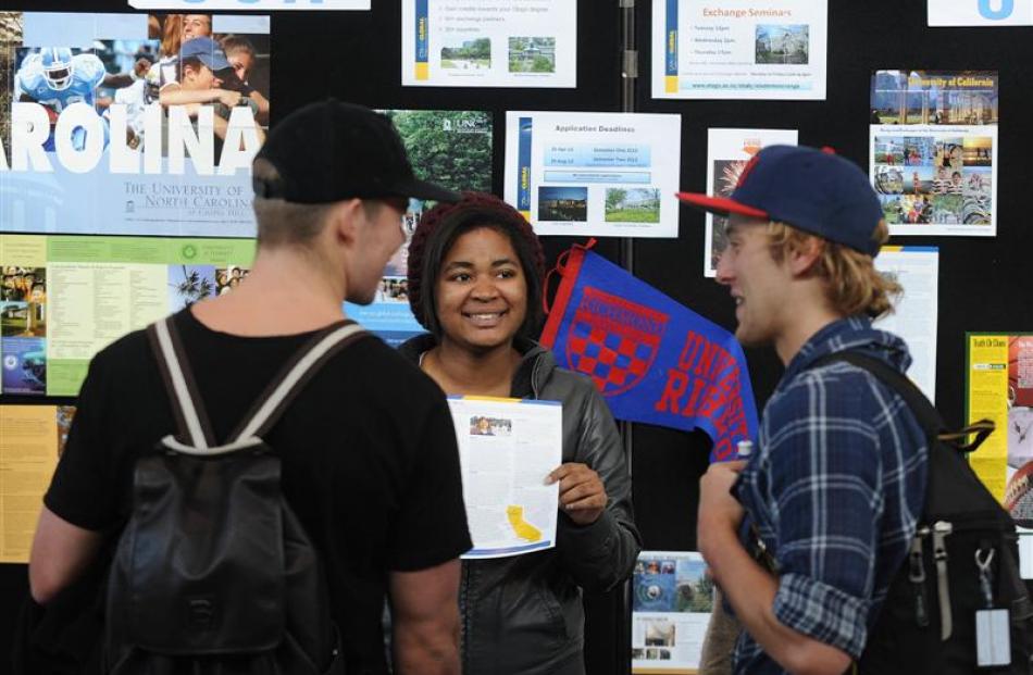 University of California, Berkeley exchange student Starr Richard talks to fourth-year University...