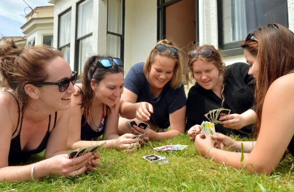 University of Otago students and friends (from left) Brydie McGrath (21), Leiana Hayward (21),...