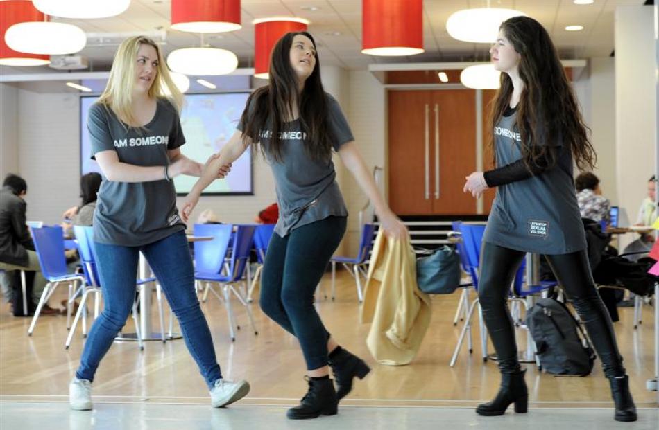 University of Otago students (from left) Michelle Keating, Danielle Rolls and Lydia Bernard (all...