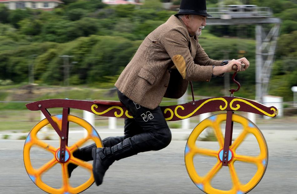 Graham Brown of Lowburn in North Canterbury rides a 1816 Draisine.