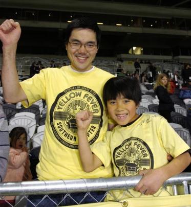 Wellington Phoenix supporters Ahmad Abdul (left) and Ayoub Ahmad (8).