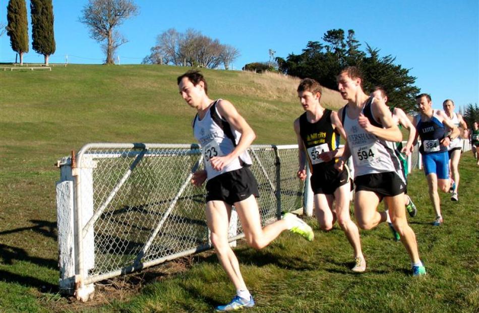 Winner Peter Meffan leads the senior men's field from Ben Anderson and  Caden Shields, Nathan...