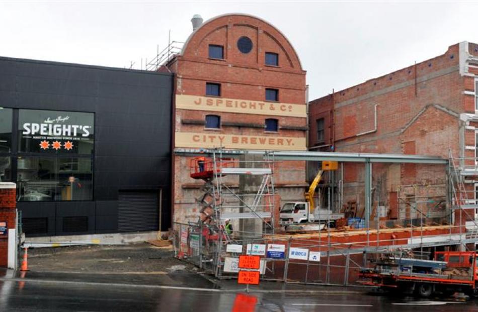 Work continues on the redevelopment of the Speight's Brewery in Dunedin. Photo by Craig Baxter.