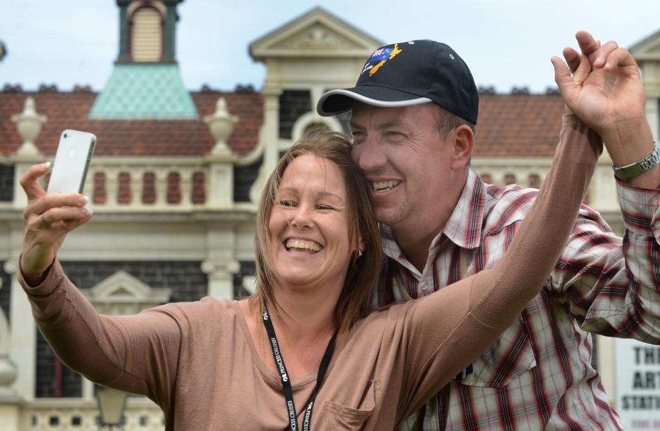 Dawn Princess passengers  Kerryn and Danny Robinson, of Melbourne, take a selfie at the Dunedin...