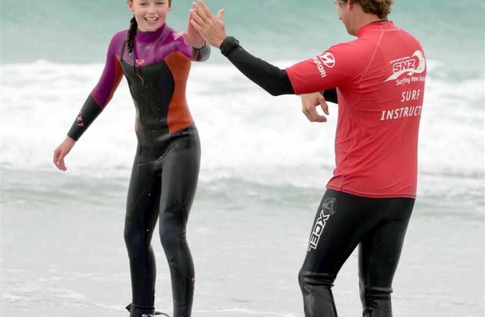 Year 7 Tahuna Normal Intermediate pupil Jessica Scott (11) learned to surf at St Clair Beach...