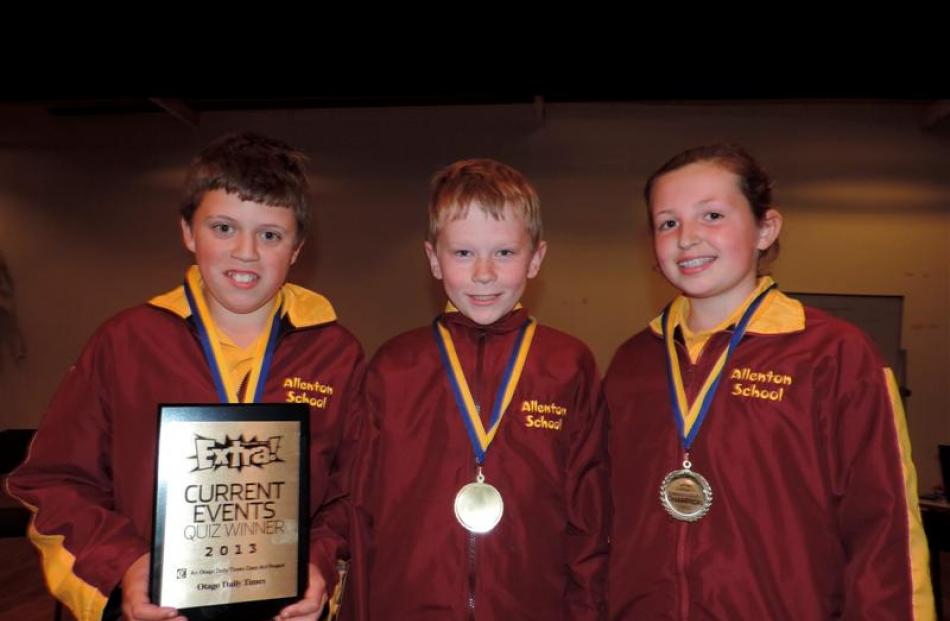 Years 5 and 6  winners of the Extra! Otago Daily Times Current Events Quiz are the Allenton...