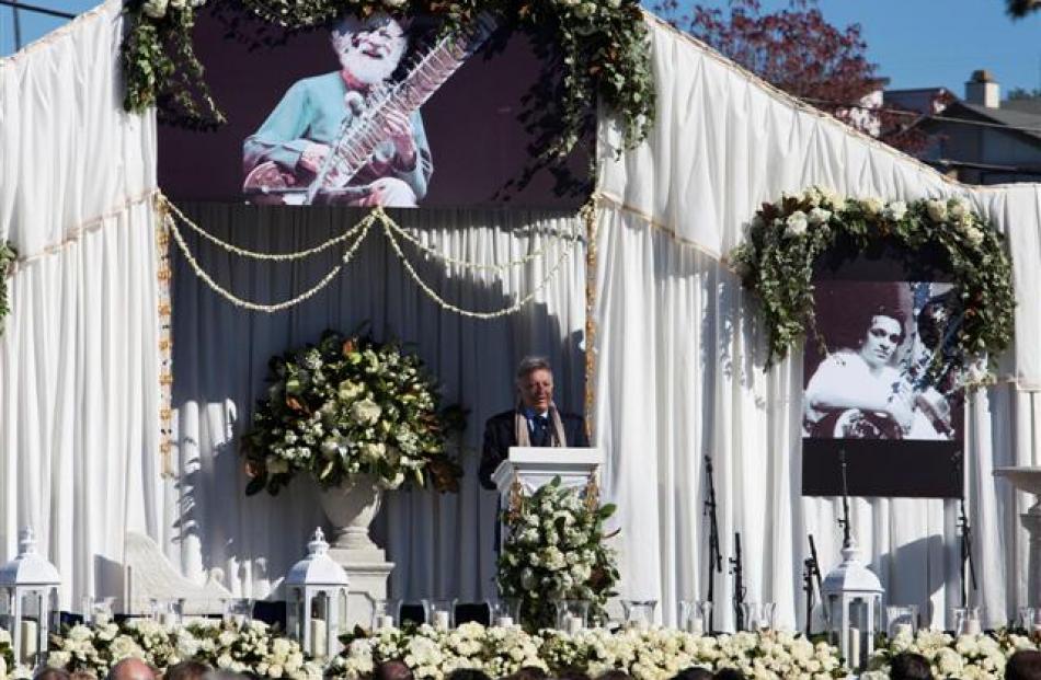 Zubin Mehta speaks at memorial services for sitar legend Ravi Shankar in Encinitas, California....