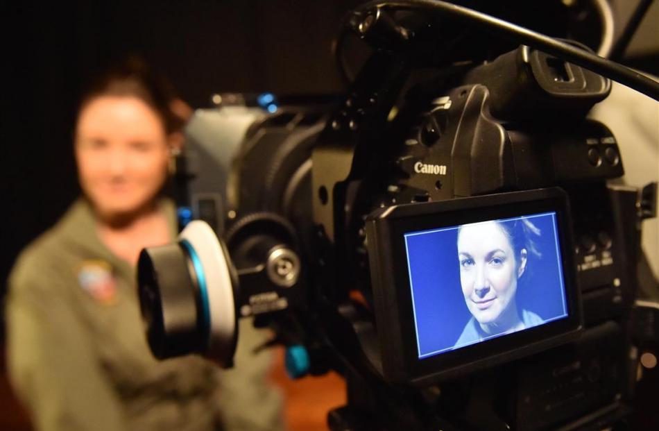 Claire Chitham in the full light of an Otago Polytechnic camera as audiovisual work is filmed for...