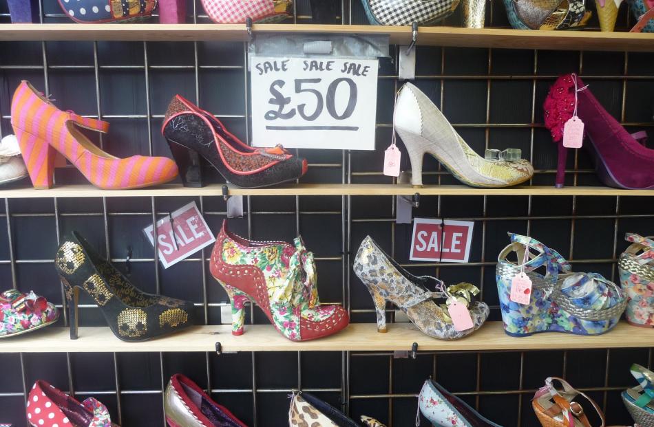 Colourful heels are displayed on one of Camden's many street markets. PHOTO: PAM JONES