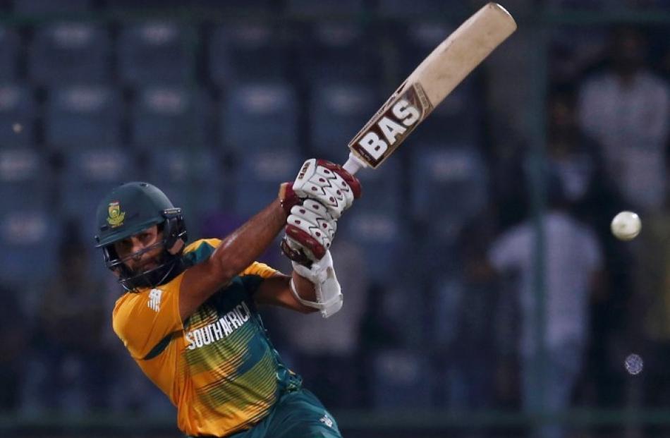 Hashim Amla hits out against Sri Lanka. Photo Reuters