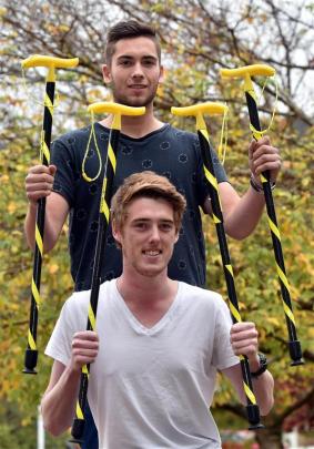 Otago Polytechnic design students Robert Cox (top) and Ian McDowall (both 20),  hold high...