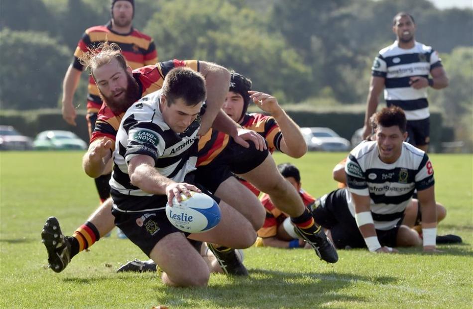 Southern prop Shaun Stodart scores in the opening minutes of his side’s game against Zingari...