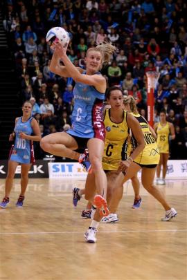 Southern Steel centre Shannon Francois surveys her options during the clash with the Central...