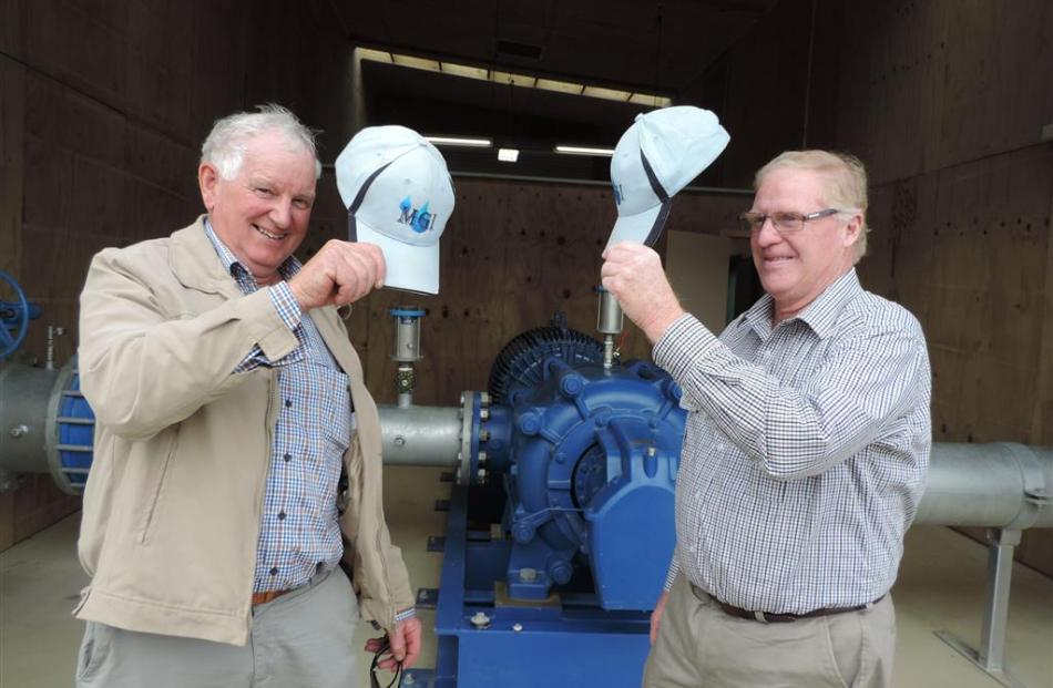 Two of the main men behind the new Waihao Downs irrigation scheme, John Kirk (left) and Robin...