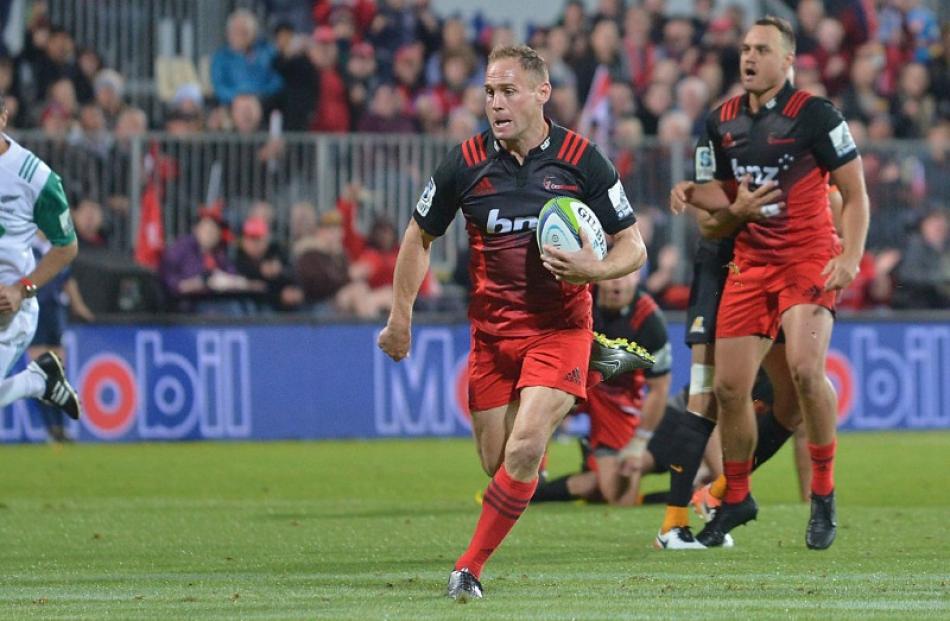 Andy Ellis scores a try for the Crusaders against the Jaguares this year. Photo: Getty Images