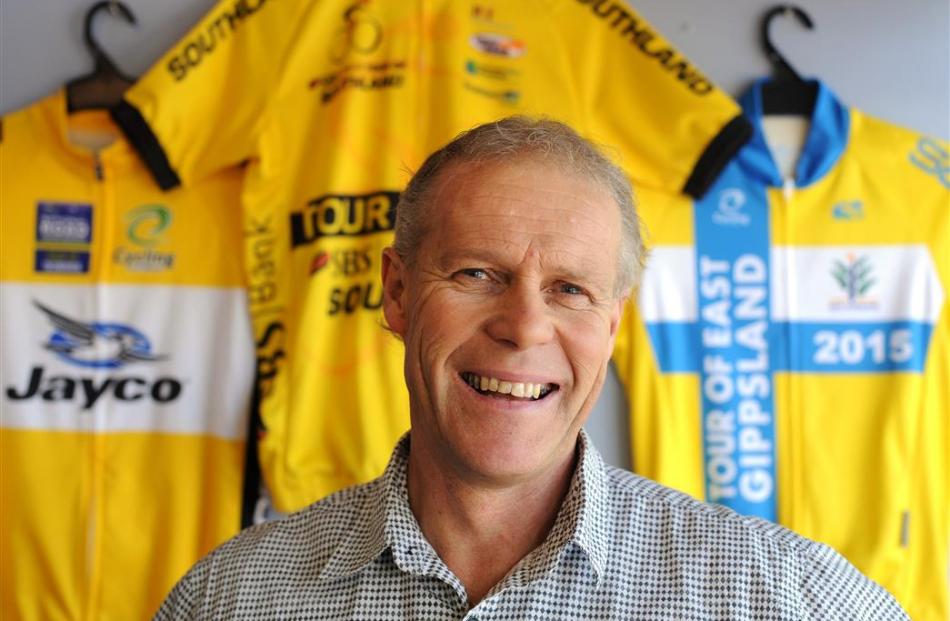 Cyclist Brad Evans' father, Wayne, is all smiles at Spin Cycles at Mosgiel last week. Photo by...