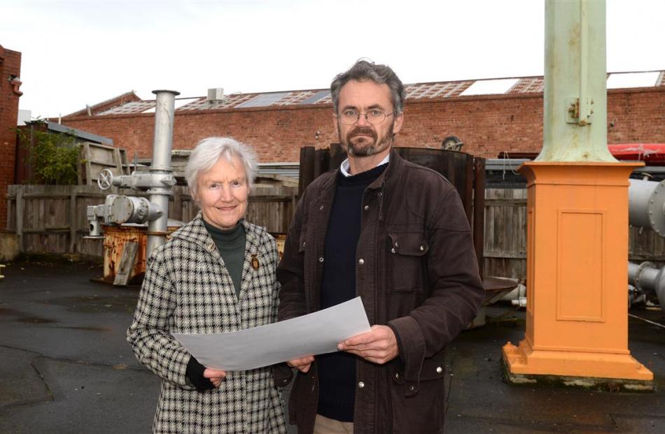 Dunedin Gasworks Museum Trust trustees Ann Barsby (left) and Dr Peter Petchey look over plans for...