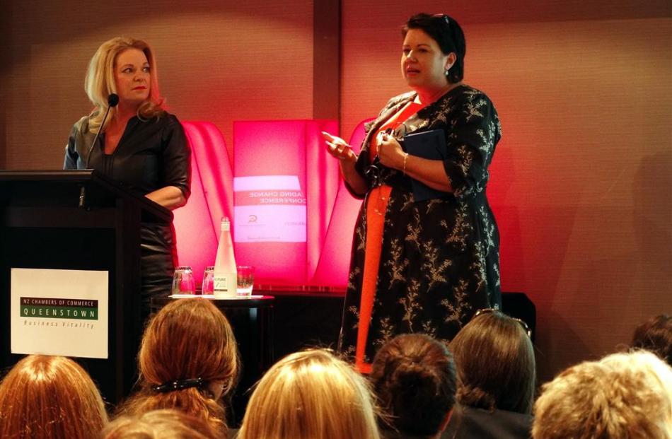 Social Housing Minister Paula Bennett (right) addresses the 2016 Women In Business Conference in...