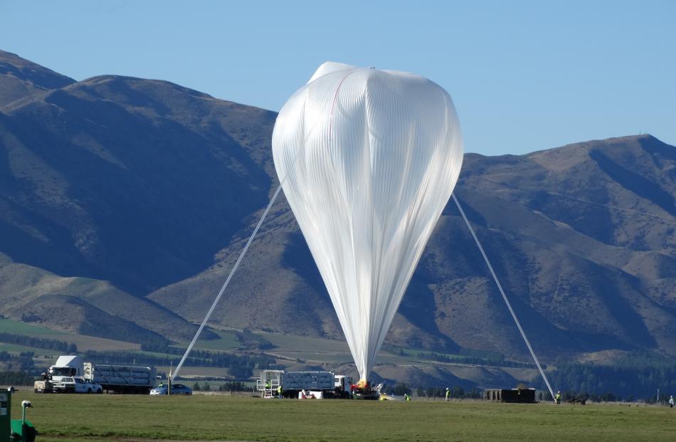 The main super pressure balloon nearing full inflation before yesterday's launch at Wanaka...
