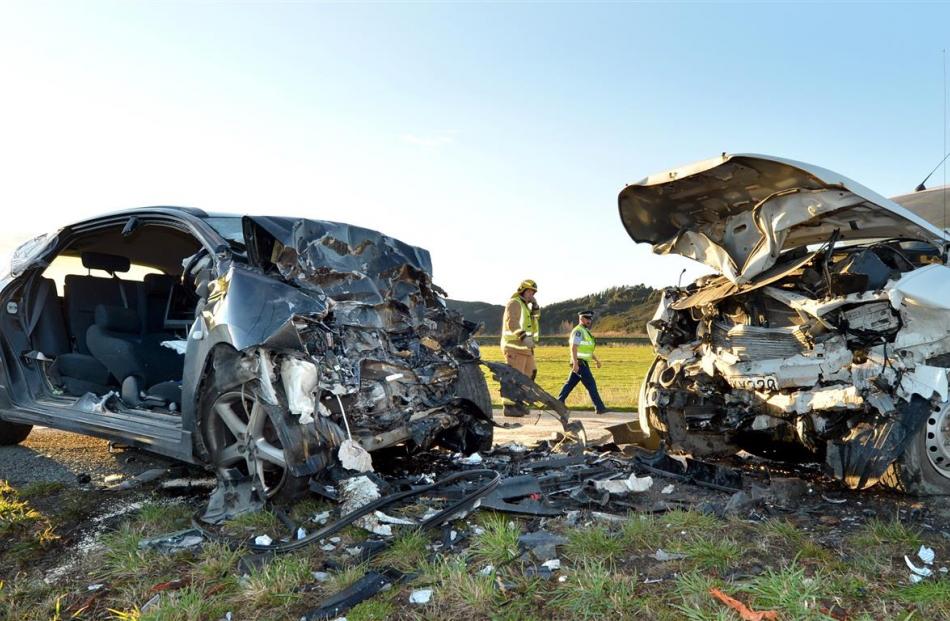 The serious crash unit at the crash scene yesterday. Photo by Stephen Jaquiery.