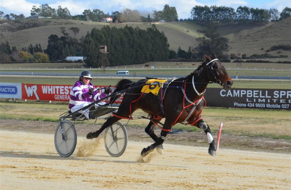 Westwood Beach trainer-driver Graeme Anderson guides Elusive Flight to victory in the opening...