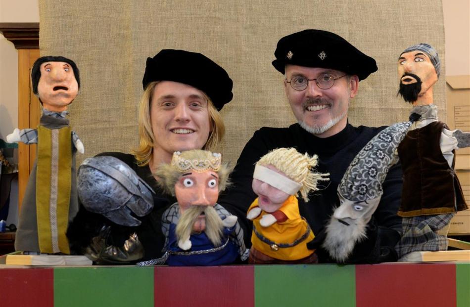 Dunedin Medieval and Renaissance Society puppeteers Oscar Macdonald (left) and Jonathan Cweorth...