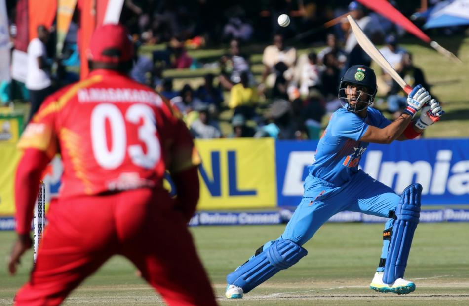 Manish Pandey plays a shot during India's T20 cricket match against Zimbabwe. Photo by Reuters